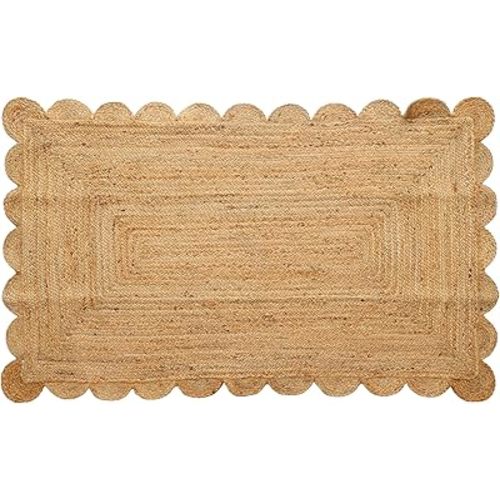 Hand Woven Jute Area Rug - 5' x 8' Feet - Rustic Beige Reversible Rectangular Rugs for Bedroom, Kitchen, Living Room - Vintage Natural Braided Entry Floor Décor Boho 5 x 8 Area Rug