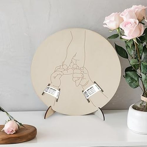 Newborn Baby Announcement Sign, Wooden Engraved Baby Birth Hospital Bracelet Holder Hello World Newborn Announcement Board Welcome Baby Shower Decor (twins)