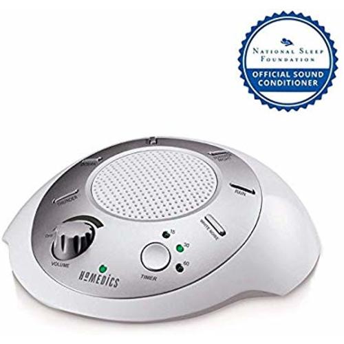 White Noise Sound Machine | Portable Sleep Therapy for Home , Office , Baby & Travel | 6 Relaxing & Soothing Nature Sounds , Battery or Adapter Charging Options , Auto-Off Timer | HoMedics Sound Spa - Silver