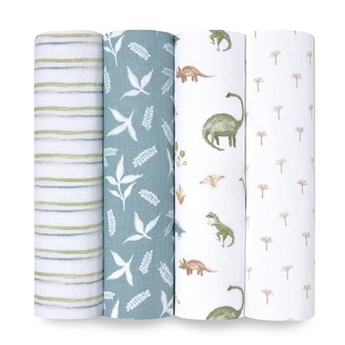 aden + anais Essentials Disney Muslin Swaddle Blankets for Baby Girls and Boys, Newborn Receiving Blanket for Swaddling, 100% Cotton Baby Swaddle Wrap, 4 Pack, Winnie + Friends