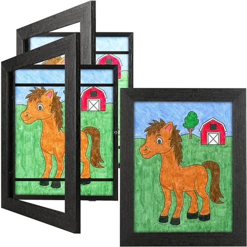 3 Pack 8.5x11 Kids Art Frames Rustic Black, Kids Artwork Frames Changeable Child Artwork Picture Display Front Opening, Children Storage Frame Hold 50pcs Craft, Drawing, Art Project, Schoolwork