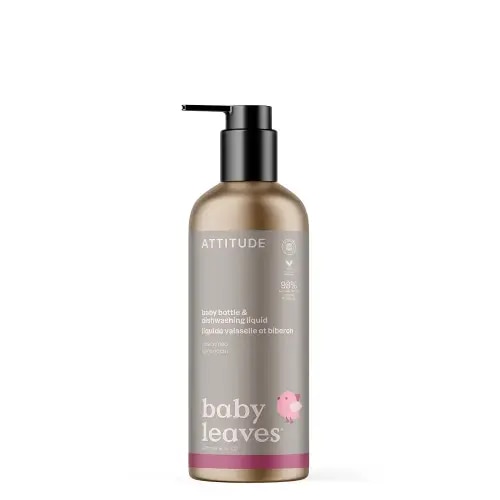 ATTITUDE Baby Dish Soap and Bottle Cleaner, EWG Verified Dishwashing Liquid, No Added Dyes or Fragrances, Tough on Milk Residue and Grease, Vegan, Refillable Aluminum Bottle, Unscented, 16 Fl Oz