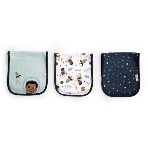 Little Muffincakes Boutique Infant Burp Cloths 3 Pack, Blue Astronauts (Ashton) Unisex