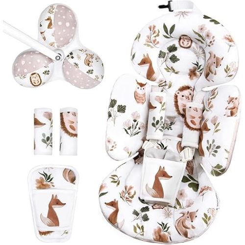 Infant Insert Compatible with 4moms Mamaroo Swing and Infant Carseat, Including 3 Replacement Toys, Reversible Newborn Insert for Baby Swing, Stroller, Bouncer, Soft Fabric - Leaf