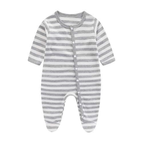 Dagegui Newborn Baby Boys Girls Cotton Romper Bodysuit Cute Print Long Sleeve Rompers Button-Down Jumpsuit Infant Footed Pajamas One Piece Outfits Dark Gray,0-6 Months