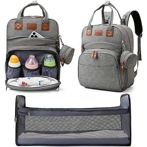 Baby Diaper Bag Backpack with Changing Station, best baby registry shower gifts, Baby Diaper Bags for Men and Women,Essential Gifts for New Parents of Babies(Gray