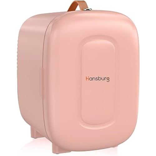 Hansburg Mini Fridge for Bedroom Skincare Cooler & Warmer Portable Small Refrigerator 4 Liter/6 can with 12v AC/DC/USB Option for Food, Drinks, Makeup, Dorm, Office and Car