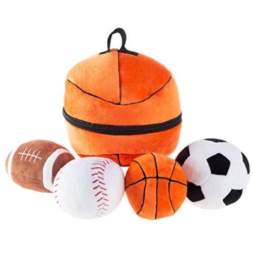 Hey! Play! My First Sports Bag Playset- Plush Soccer, Baseball, Basketball & Football for Babies, Infants & Toddlers- Gift Set with Storage Bag