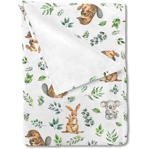 Baby Australian Animals Blanket for Boy Girl Koala Kangaroo Green Leaves Swaddle Blanket Wildlife Soft Flannel Receiving Blankets Infant Newborn Toddler Nursery Crib Bed Blankets Playmat 30x40