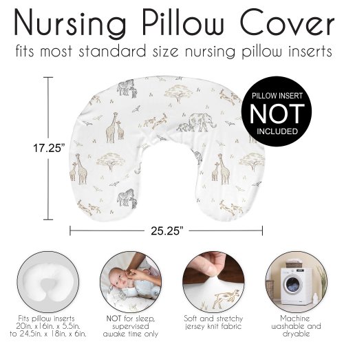 Sweet Jojo Designs Jungle Safari Animal Boy Girl Gender Neutral Nursing Breastfeeding Pillow Cover Pillow Not Included- Elephant