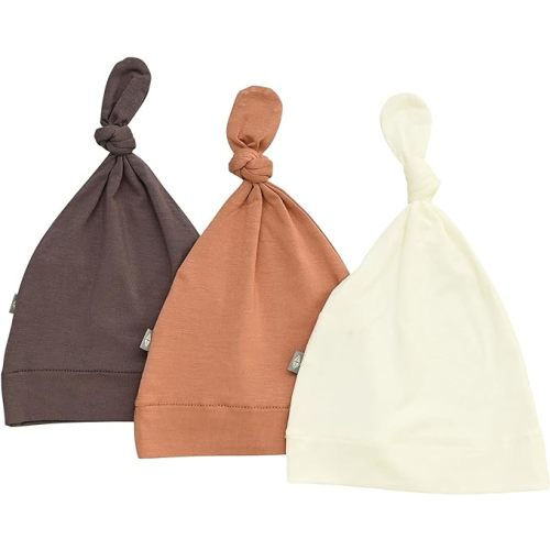 KYTE BABY Rayon Made from Bamboo Baby Beanie Hats - Super Soft Knotted Caps Available in Pattern and Solid Colors - 3 Pack