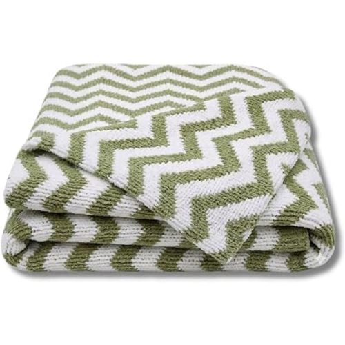 Living Textiles Sage Chevron Chenille Soft Baby Blanket Knitted Reversible Premium Cozy Fabric for Best Comfort -Infant,Toddler,Newborn,Swaddle,Nursery,Boy,Girl,Unisex,Throw,Crib,Stroller,Gift 40x30in