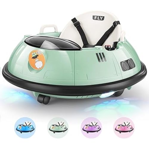 Hikole Baby Bumper Car with Remote Control, 12V Battery Powered Ride on Bumper Car for Toddler with 3 Speed, 360 Degree Spin, LED Lights, Safety Belt, Dual Joysticks, Green