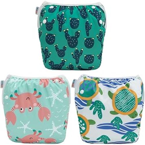 ALVABABY Swim Diapers 3pcs Baby & Toddler Snap One Size Reusable Adjustable Baby Boys' Swim Diapers for Swimming Lessons 3SWY69A