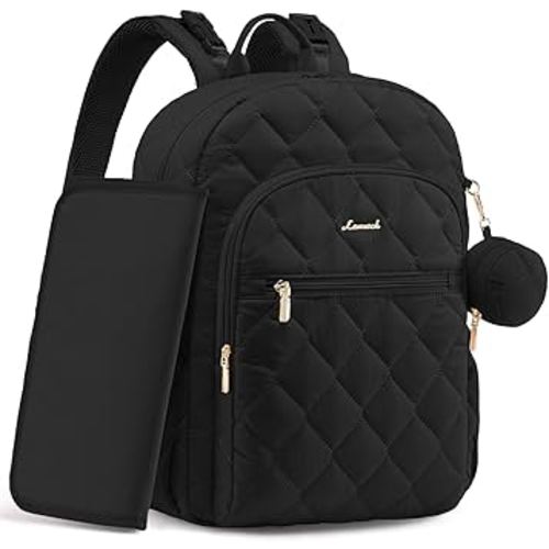 LOVEVOOK Diaper Bag Backpack,Puffer Quilted Baby Diaper Bag with Insulated Pockets,Travel Diaper Backpack for Boys Girls with Changing Pad,Water-Resistant Baby Bag for Mom Dad,Black
