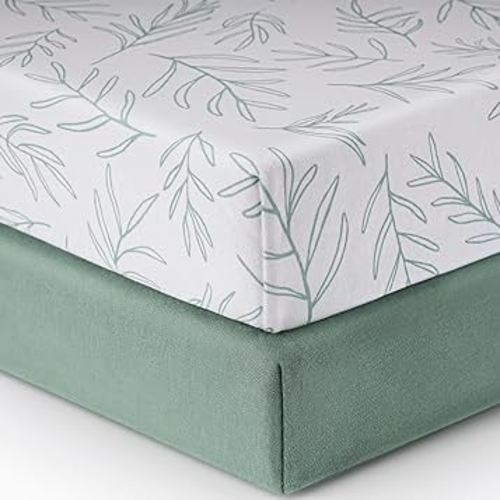 Babebay Crib Sheets for Boys and Girls, Fitted Baby Crib Sheet Neutral for Standard Crib Mattress & Toddler Bed Mattress (52"x28"), Soft and Safe Cotton Green Crib Sheets, 2 Pack (Sage Green)