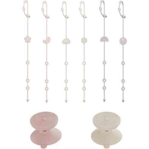 6 Pack Silicone Baby Toy Straps with 2 pcs Suction Cup Bases, Silicone Pacifier Holder, Toy Strap,Adjustable Toy Holder for Stroller Accessories, Car Seat, Highchair,Crib (B)
