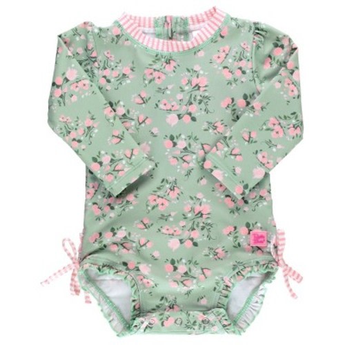 RuffleButts Baby Girls Long Sleeve One Piece, Color: Green, Size: 3-6 months