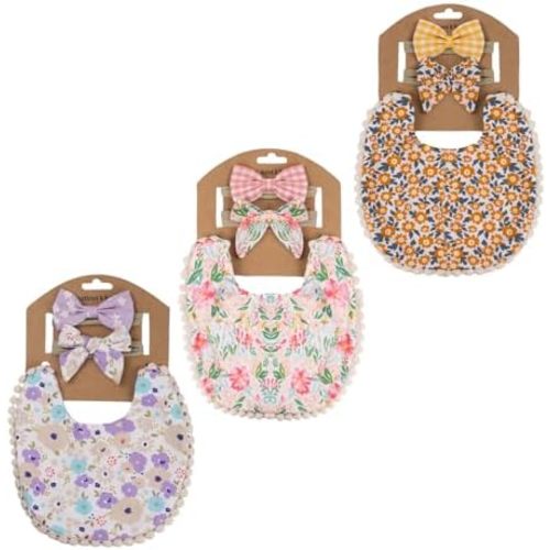 Baby Girls Floral Print Bibs, Reversible Burp Cloth Set for Newborn Infant Toddlers