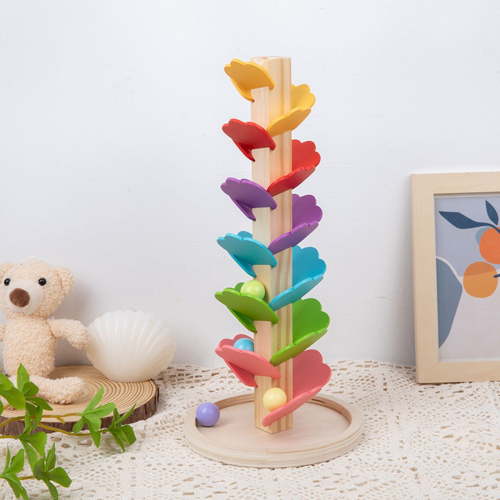 Wooden Rainbow Music Tree Drop Ball Track Montessori Educational Toy Color Recognition Musical Instrument Sensory Development Toddler