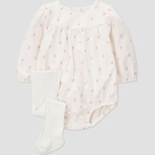Carter's Just One You® Baby Girls' 2pc Floral Romper with Tights Set - Cream