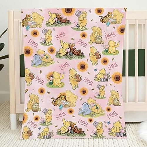 Personalized Pooh Bear Blanket, Soft Cozy Fleece Custom Blanket for Kids, Baby Bear Nursery Theme, Custom Baby Pooh Throw with Name, Birthday Gift for Kids, Newborn Bed Throw - #7