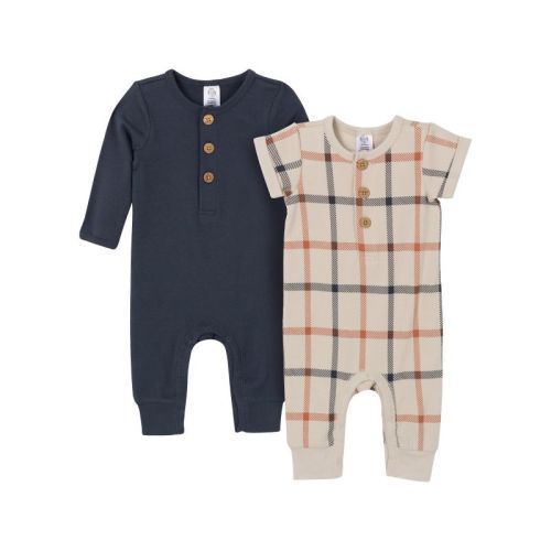 Gerber Baby Boys 2 Pack Long Leg Romper - Plaid - Newborn