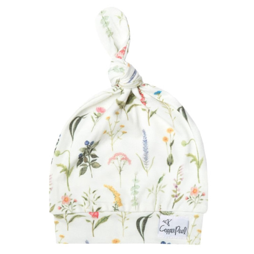 Copper Pearl Baby Beanie Hat Top Knot Stretchy Soft Aspen