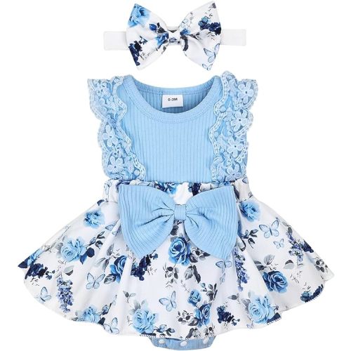 Baby Girl Clothes Newborn Romper Dress Infant Lace Ruffle Sleeveless Summer Outfits with Headband