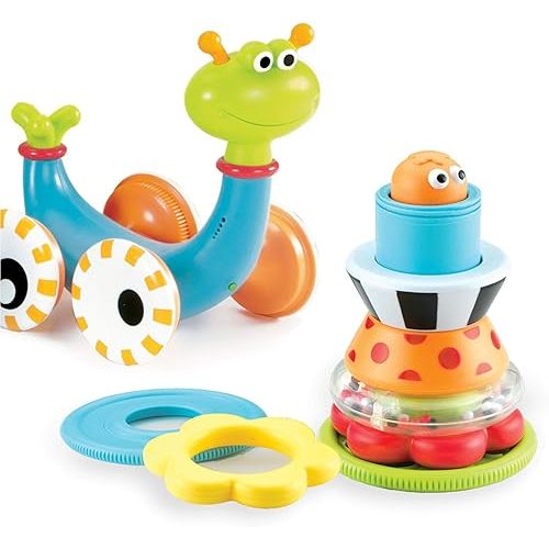 Yookidoo Musical Crawl 'N' Go Snail Toy with Stacker - Promotes Baby's Crawling and Walking. Rolls and Spins Its Shell As It Moves.