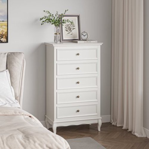 Royalcraft Dresser for Bedroom, Modern 5 Drawer Dresser with Solid Wood Legs and Painted Finish, Tall Chest of Drawers, Wooden Storage Cabinet Organizer for Living Room, Nursery, Hallway, Entryway