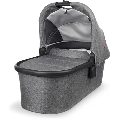 UPPAbaby Bassinet/Compatible with Vista, Cruz, Ridge, Minu Strollers/Overnight Sleep Solution/Mattress, Sheet, and Bug Shield Included/Greyson (Charcoal Mélange/Carbon Frame)