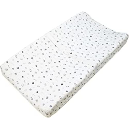 American Baby Company Printed 100% Cotton Knit Fitted Contoured Changing Table Pad Cover - Compatible with Mika Micky Bassinet, Navy/Gray Sports, for Boys and Girls