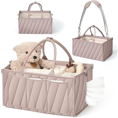 Diaper Caddy Organizer, art supply organizer – Gray All-in-One Storage Basket with Compartments, Wipe Pocket & Stroller Clips – Must-Have Organizer for Nursery, Changing Table, Registry or Gift