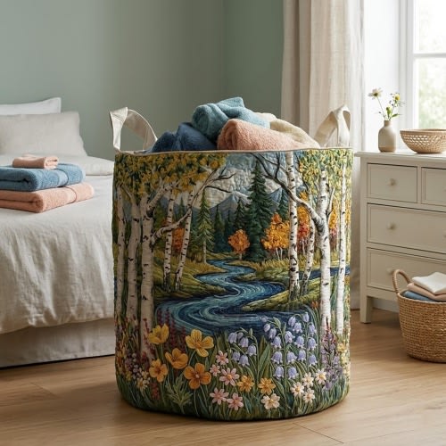 Birch Forest Quilted Laundry Basket: Family Quilt Storage Bin