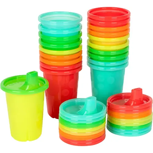 The First Years Take & Toss Spill Proof Sippy Cups - Rainbow Party Pack - Reusable Toddler Cups - Kids Cups and Snap On Lids for Ages 9 Months and Up - 20 Count
