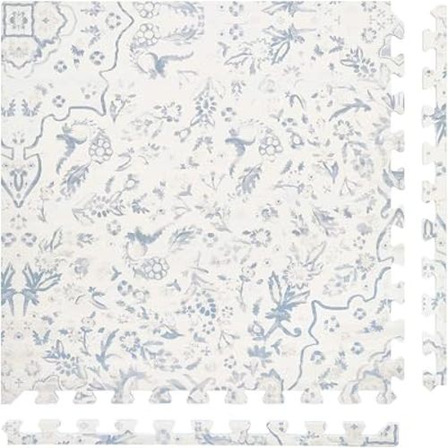 House of Noa Play Mat – 4x8 Delft Blue Emile – Set of 8 Tiles – EVA Foam Play Mat for Floor, Soft Interlocking Mats for Hard Floors