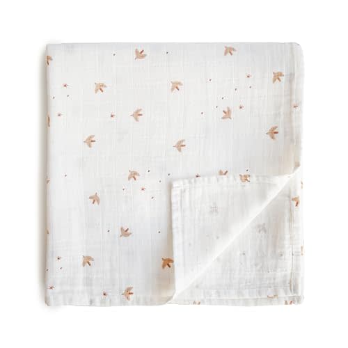 mushie Muslin Baby Swaddle Blanket | 100% Organic Cotton (Sparrow)