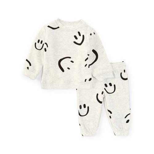Scene&Heard Baby Boys 3-24 Months Smiley Face Long Sleeve Sweatshirt & Jogger Pants Set