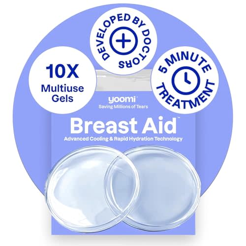 Yoomi Breast Aid™ Soothing Cryogel Pads for Sore Cracked Nipples with HOCl, 10x Multiuse, Advanced Cooling Tech for Instant Relief & Repair, Rapid Hydration for Lasting Comfort for Breast Feeding Moms