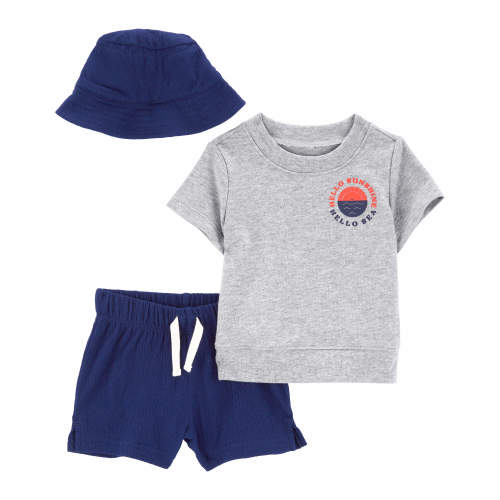 Baby 3-Piece Little Short & Hat Set - 9M - Style,Navy/Grey