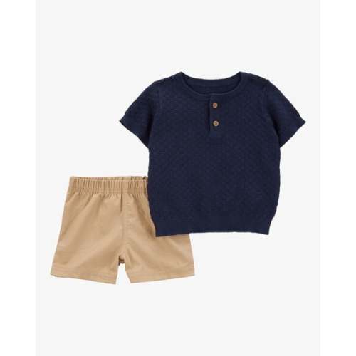 Baby 2-Piece Sweater Knit Henley & Short Set - Carter's | Carter's