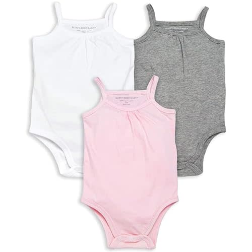 Burt's Bees Baby Girls' One-Piece Organic Cotton Camisole Bodysuits, 3-Pack
