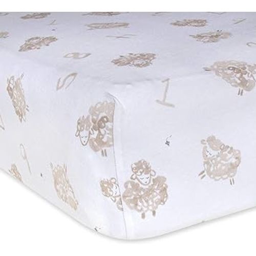 Burts Bees Baby Print Fitted Crib Sheet Organic Cotton BEESNUG - Counting Sheep Animal Prints, Fits Unisex Standard Bed and Toddler Mattress, Infant Essentials, 52 x 28 Inch 1-Pack
