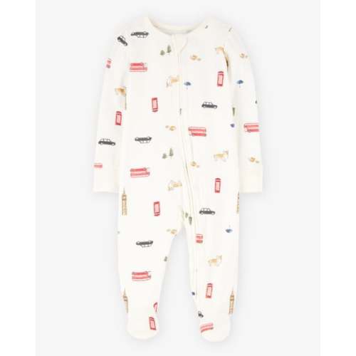 Baby London Print 2-Way Zip PurelySoft Sleep & Play Pajamas - Ivory - Carter's | Carter's