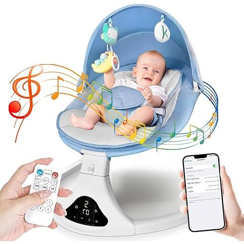 Electric Baby Swing for Infants to Toddler| Portable Infant Swing with Remote Control, Rocker with 5 Speeds, 3-Point Harness,3 Seat Positions for Baby Boy Girl (Blue)
