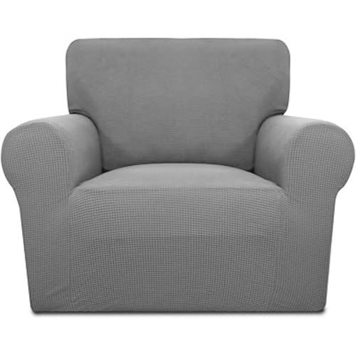 PureFit Stretch Chair Sofa Slipcover – Spandex Jacquard Non Slip Soft Couch Sofa Cover, Washable Furniture Protector with Non Skid Foam and Elastic Bottom for Kids (Chair, Light Gray)