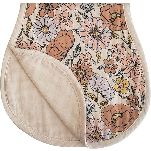 mushie Muslin Baby Burp Cloths | 100% Organic Cotton, Set of 2 (Retro Flowers/Fog)