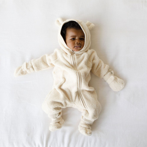 Goumi Kids x Babylist Fleece Bear Ear Baby Bunting Suit - Oat, 0-3 M