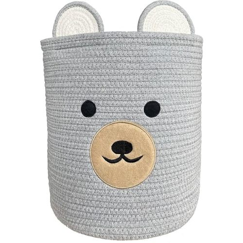 Bear Basket for Nursery, Baby Baskets for Storage, Kids Toy Basket and Laundry Basket, Gift Baskets for Baby Shower, Storage Basket for Children Plant Basket Indoor Corner (Light Grey)